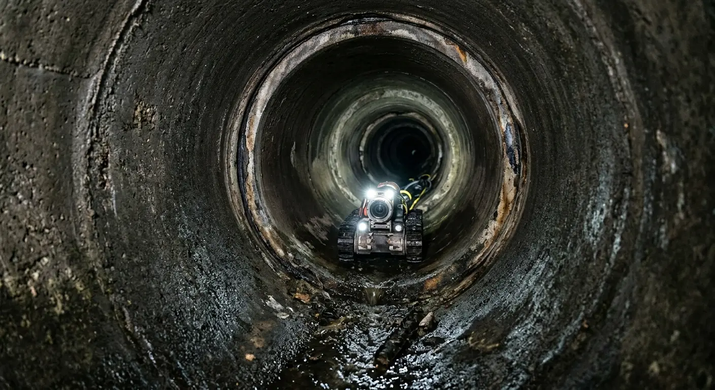 Robotic sewer camera inspecting pipe interior for Drain Snake Service in South Brunswick