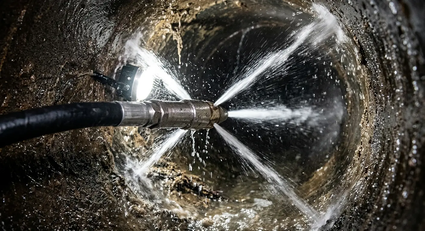 High-pressure hydro jetting nozzle cleaning sewer pipe for Storm Drain Cleaning in South Brunswick